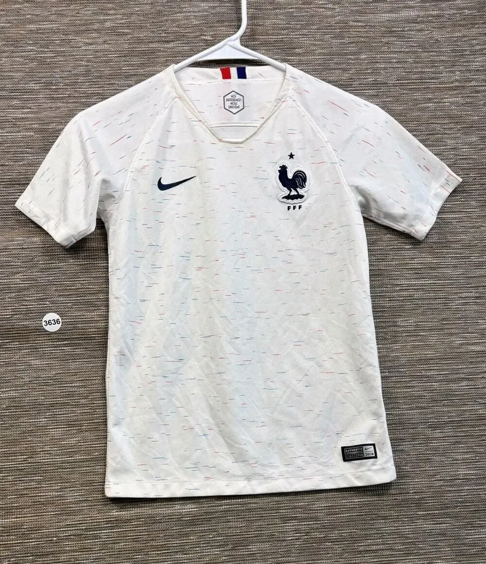 France Jersey Kids Unisex Sz M White 2018 FIFA World Cup Soccer Nike Dri Fit FFF